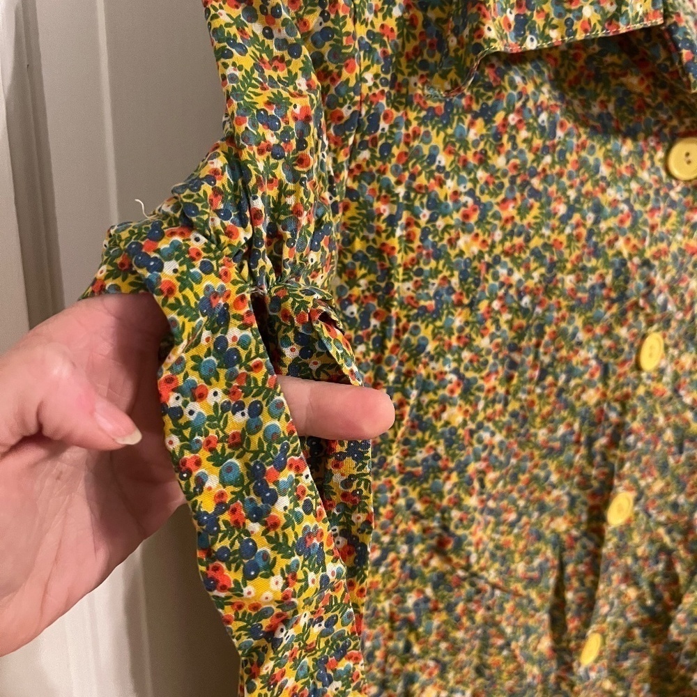 Vintage 70s Sears JR Bazaar Top Juniors 7 Yellow Green Retro Mod Blouse - Picture 7 of 10